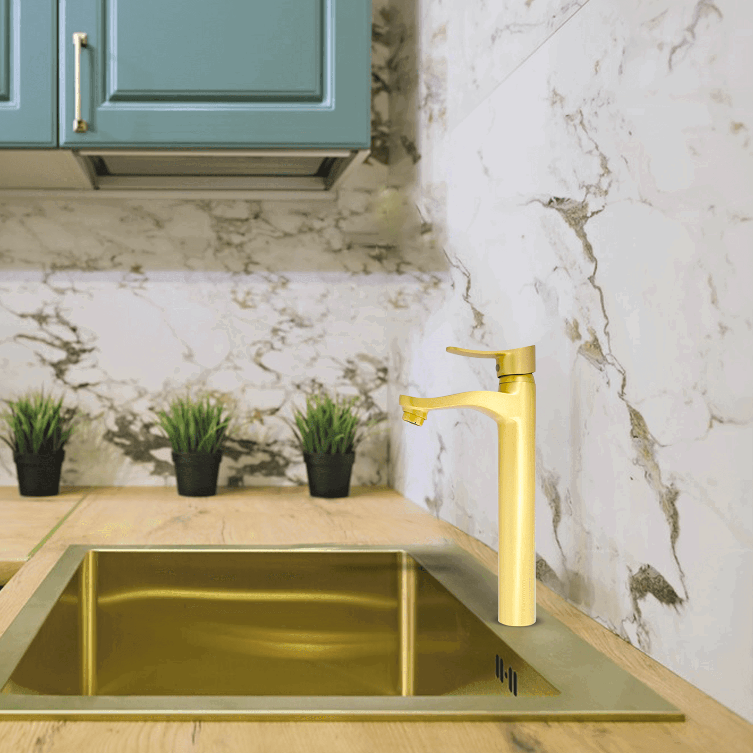 LAZZARO Brushed Gold Tall Boy Basin Mixer – Elegant & High-Performance Bathroom Faucet - D&B Bathware