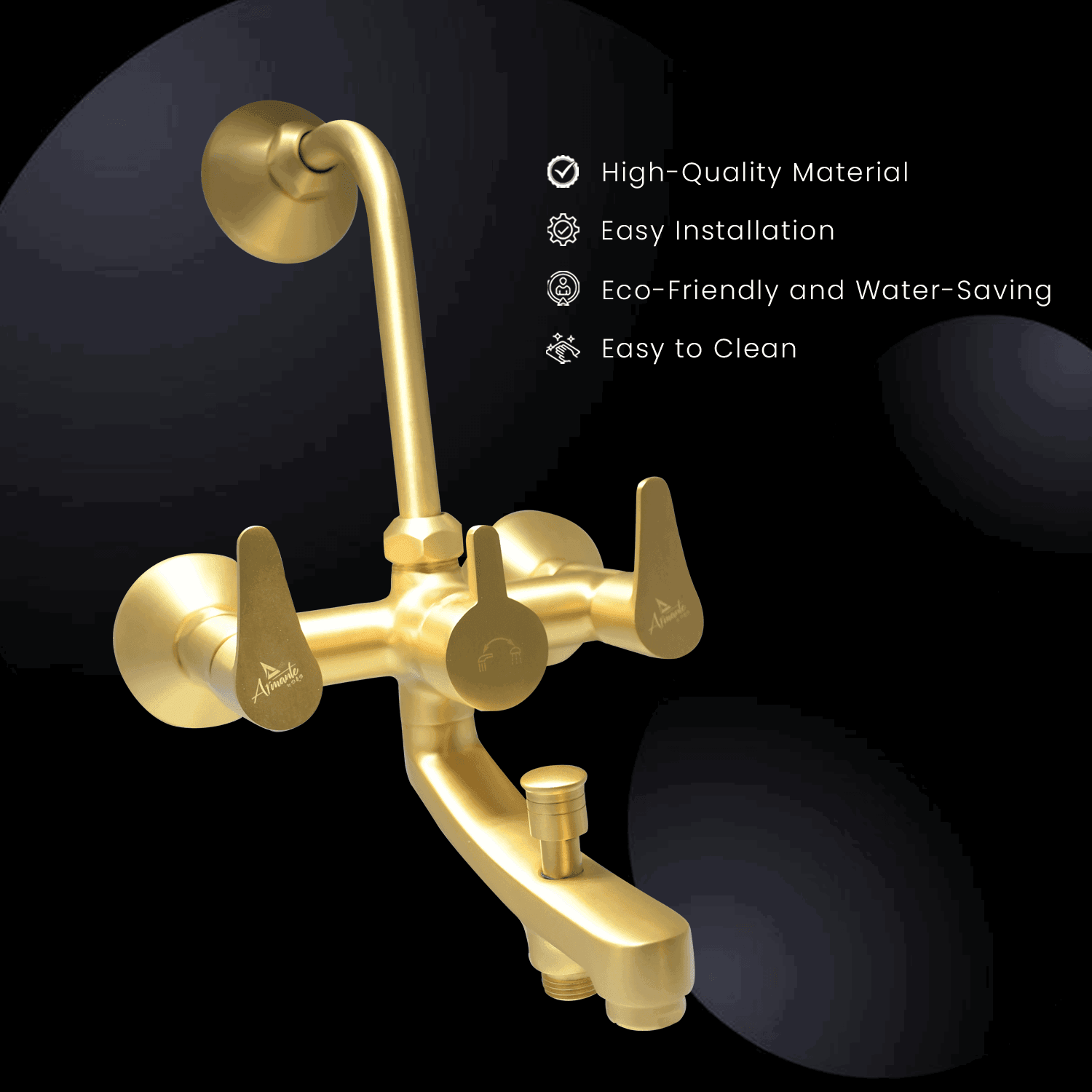 LAZZARO Brushed Gold Wall Mixer 3 in 1 with L Band – Elegant & Versatile Bathroom Mixer - D&B Bathware
