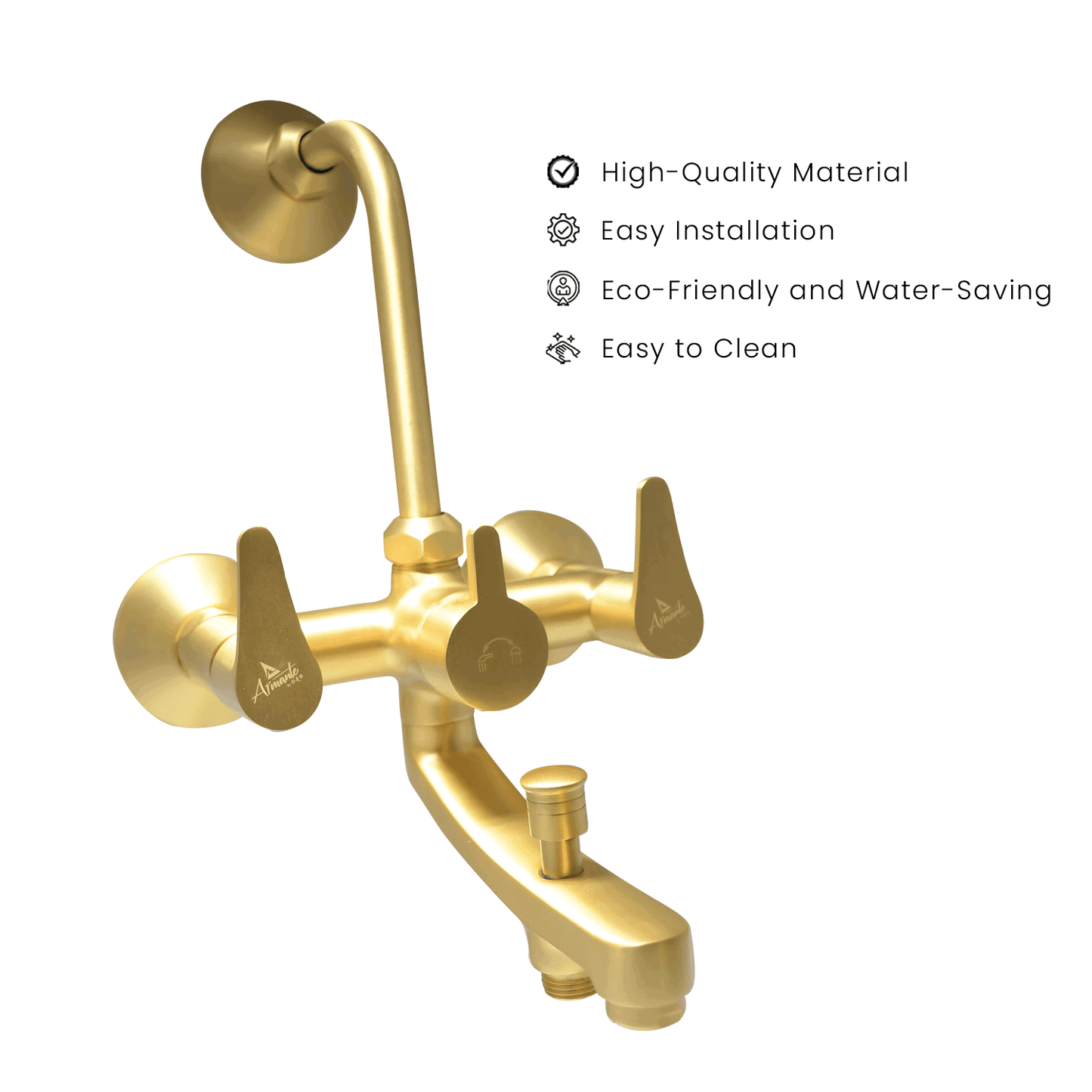 LAZZARO Brushed Gold Wall Mixer 3 in 1 with L Band – Elegant & Versatile Bathroom Mixer - D&B Bathware