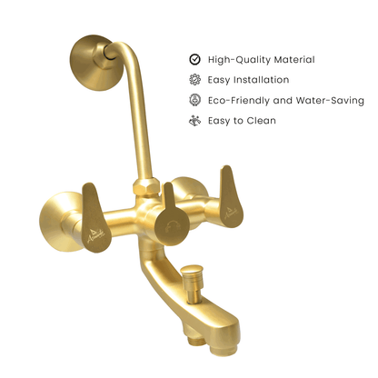 LAZZARO Brushed Gold Wall Mixer 3 in 1 with L Band – Elegant & Versatile Bathroom Mixer - D&B Bathware