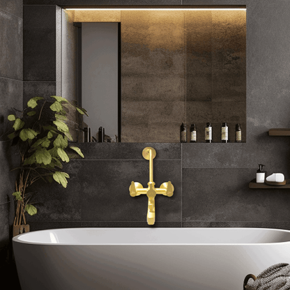 LAZZARO Brushed Gold Wall Mixer 3 in 1 with L Band – Elegant & Versatile Bathroom Mixer - D&B Bathware