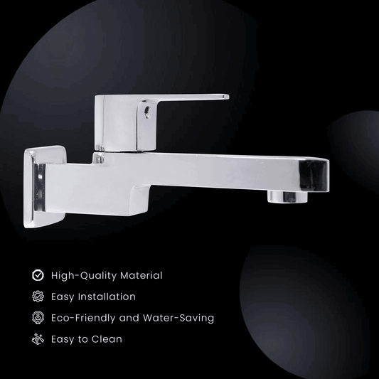 LEAF Long Body Brass Bib Tap – Chrome Finish for Bathroom & Kitchen Sink/Basin Bib Tap Faucet (Wall Mount Installation Type) - D&B Bathware