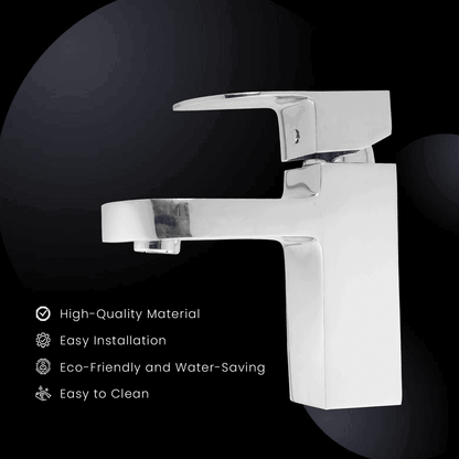 LEAF VIVENTE Brass Short Boy Basin Mixer Tap - Form Flow Faucet Ideal for Basin/Sink Mixer Faucet (Centerset Installation Type) - D&B Bathware