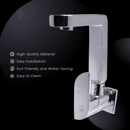 LEAF VIVENTE Brass Sink Cock Tap - Brass Flange - Chrome Finish High-Quality Tap For Sink Tap Faucet (Wall Mount Installation Type) - D&B Bathware