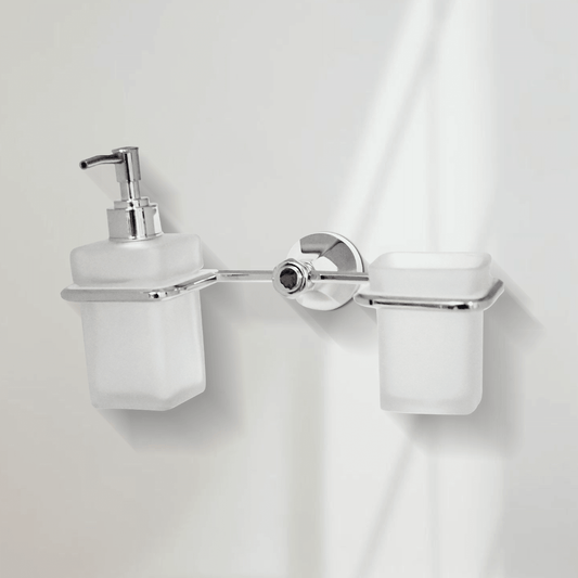 Silver Liquid Dispenser & Tumbler Set - FLORIS Series | Sleek & Modern Design - D&B Bathware