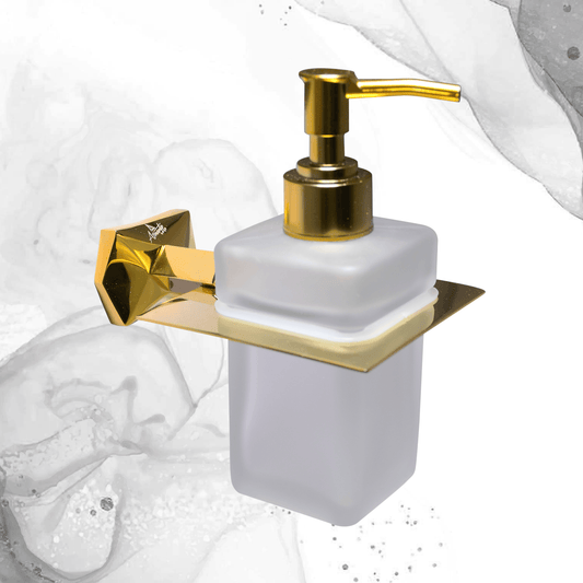 Golden Glass Liquid Soap Dispenser Gloria Series – Elegant Soap Dispenser for Bathroom & Kitchen, Luxury Design - D&B Bathware