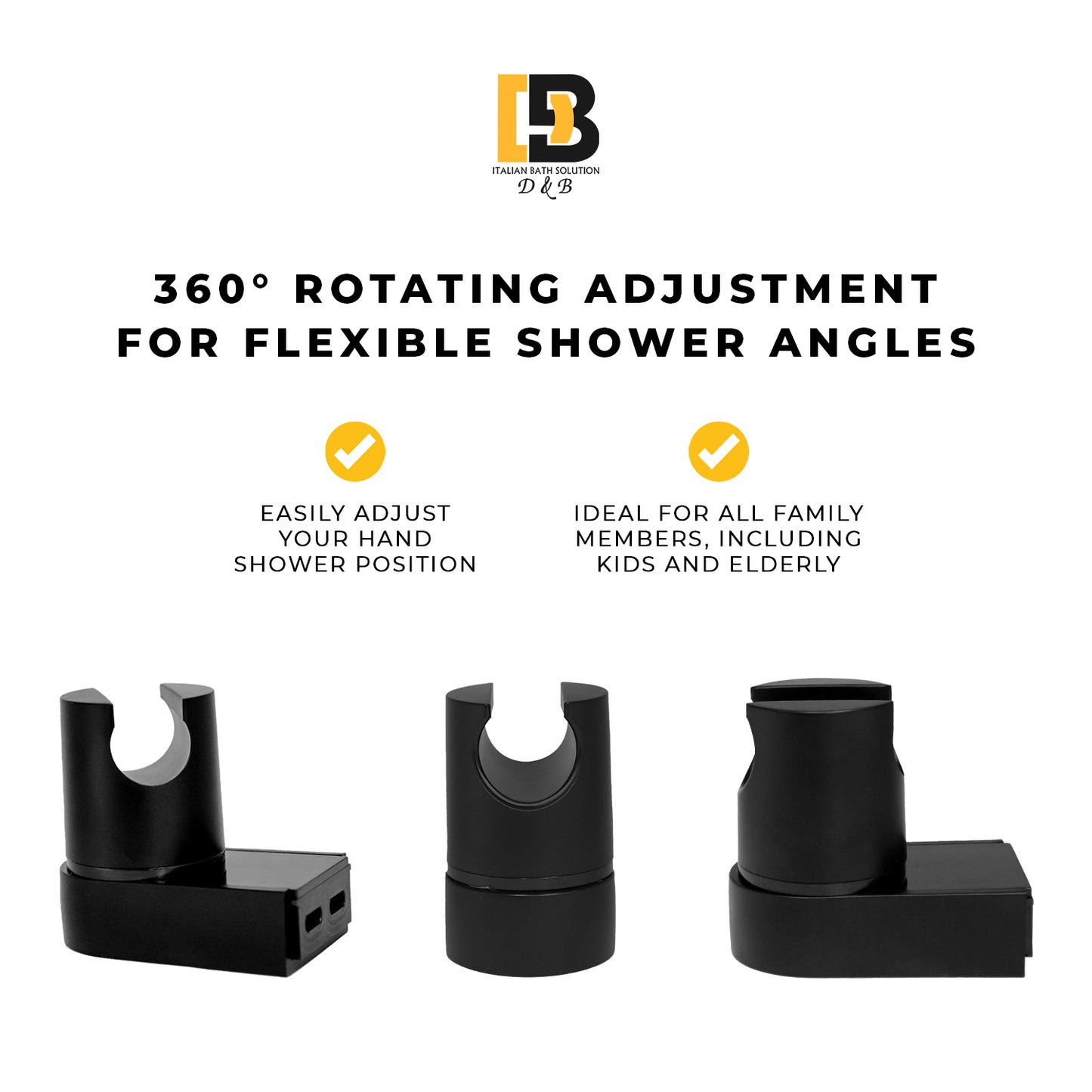 Universal Shower Head Holder Bracket(Beast Black) – Adjustable Shower Mount for Handheld Shower heads ABS Wall Mount