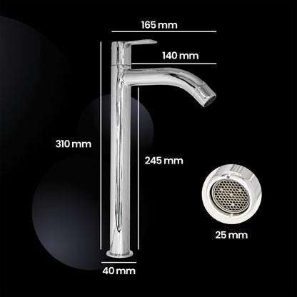 PICCOLO Brass Extended Tall Pillar Cock Tap - Ideal for Bath & Kitchen High Flow