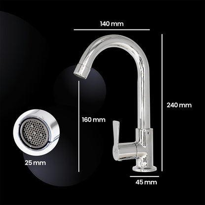 PICCOLO Single Lever Swan Neck Cock Tap – Ideal for Bathroom & Kitchen Form Flow