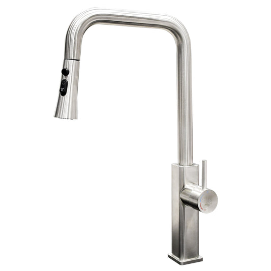 D&B Bathware SUS 304 Grade Stainless Steel Pull Out Kitchen Sink Faucet – Hot & Cold Mixer Tap  Matt Finish