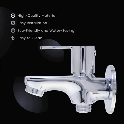 Piccolo Full Brass 2 Way Bib Cock Tap Ideal for Bathroom & Kitchen Chrome Finish Faucet Set - D&B Bathware