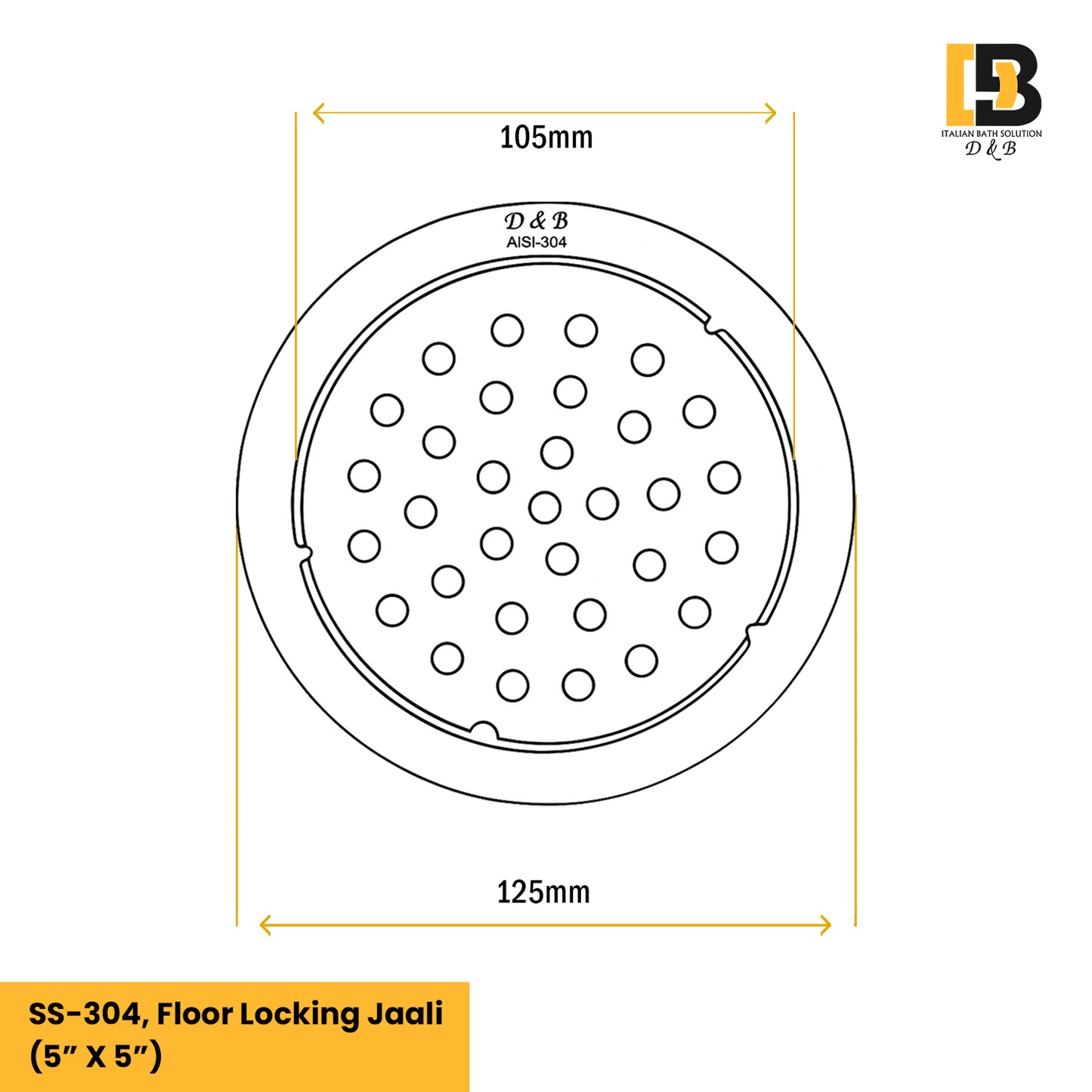 5x5 Inch Stainless Steel Locking Floor Drain Jali – Anti-Clog Cover( ROUND 121 )