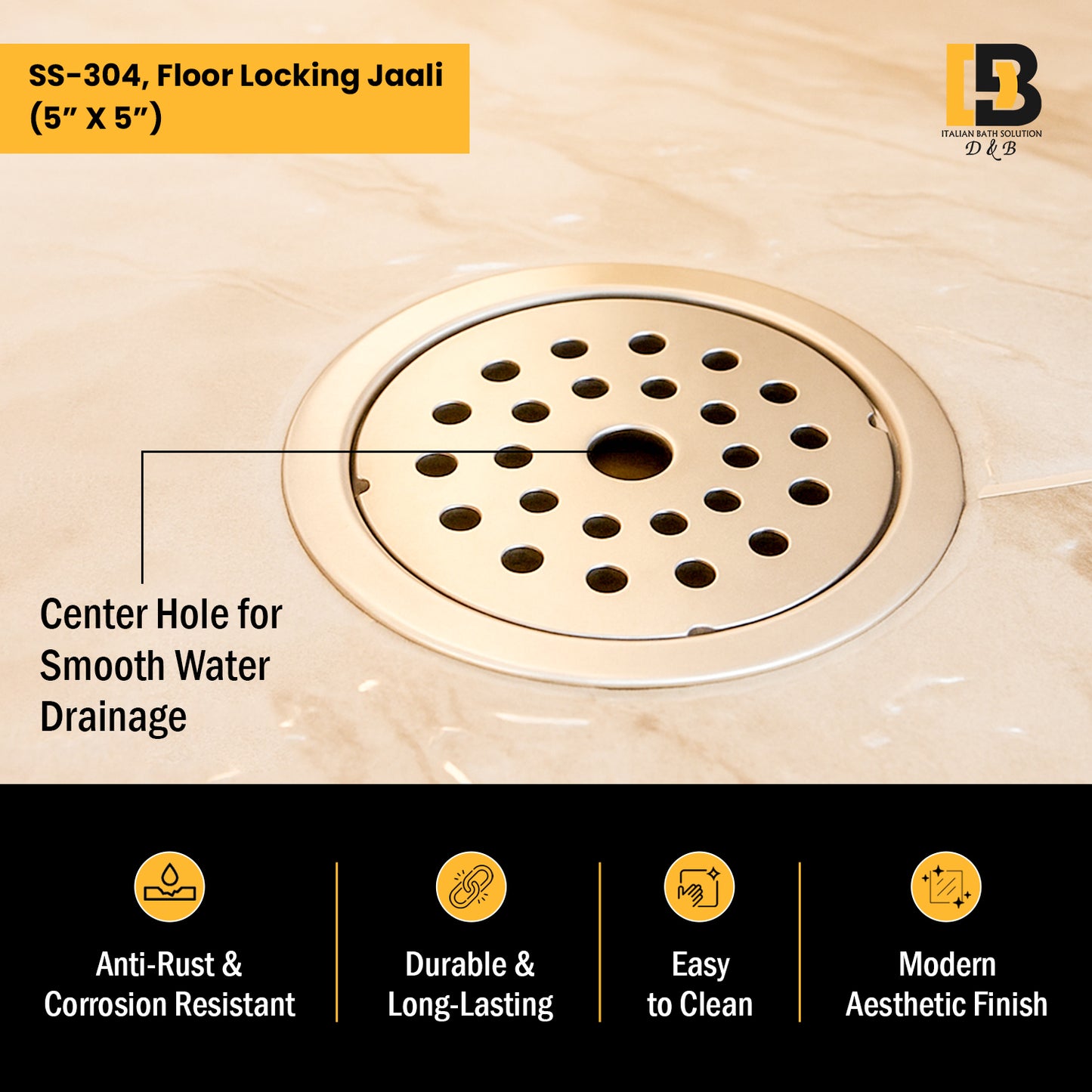 5x5 Inch Stainless Steel Locking Floor Drain Jali – Anti-Clog Cover( ROUND 121-H )