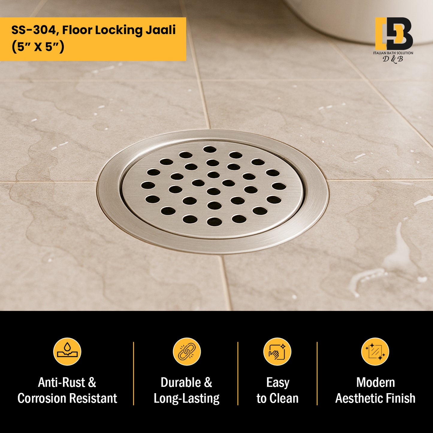5x5 Inch Stainless Steel Locking Floor Drain Jali – Anti-Clog Cover( ROUND 121 )