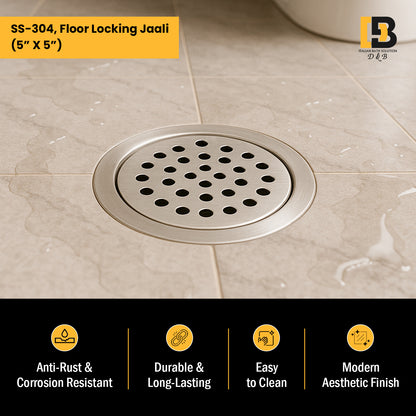 5x5 Inch Stainless Steel Locking Floor Drain Jali – Anti-Clog Cover( ROUND 121 )
