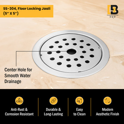 5x5 Inch Stainless Steel Locking Floor Drain Jali – Anti-Clog Cover( ROUND 121-H )