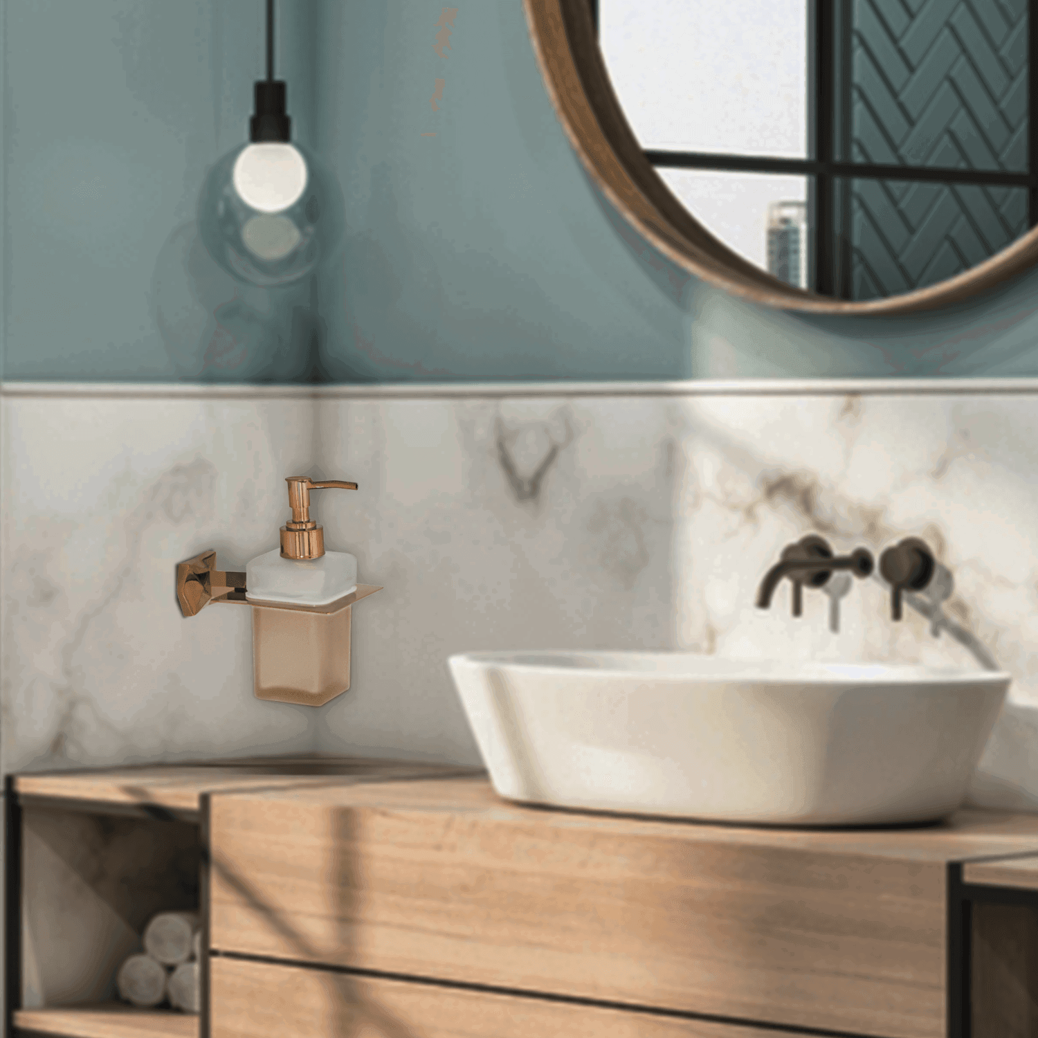 Rose Gold Glass Liquid Soap Dispenser Gloria Series – Elegant Bathroom & Kitchen Dispenser, Luxury Rose Gold Design - D&B Bathware