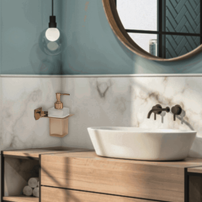 Rose Gold Glass Liquid Soap Dispenser Gloria Series – Elegant Bathroom & Kitchen Dispenser, Luxury Rose Gold Design - D&B Bathware