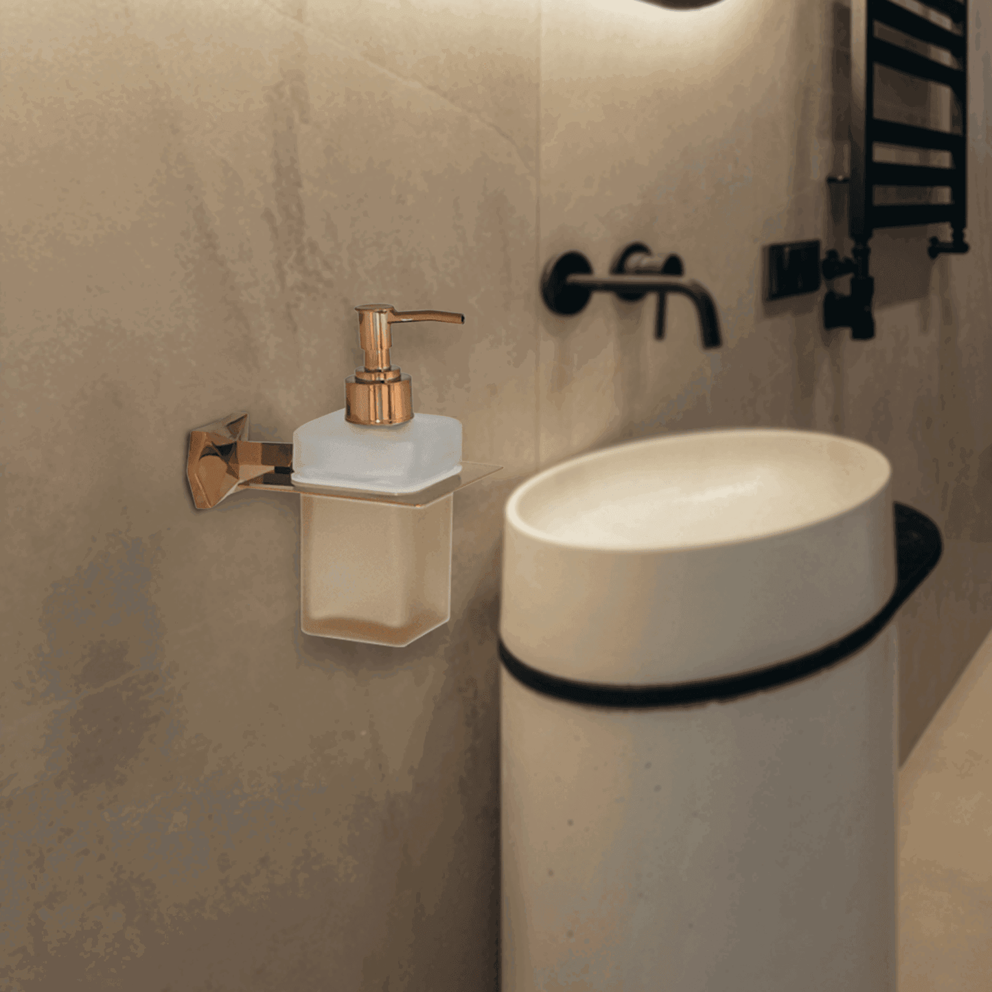 Rose Gold Glass Liquid Soap Dispenser Gloria Series – Elegant Bathroom & Kitchen Dispenser, Luxury Rose Gold Design - D&B Bathware