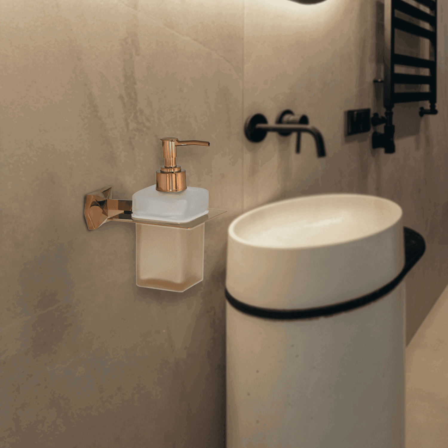 Rose Gold Glass Liquid Soap Dispenser Gloria Series – Elegant Bathroom & Kitchen Dispenser, Luxury Rose Gold Design - D&B Bathware