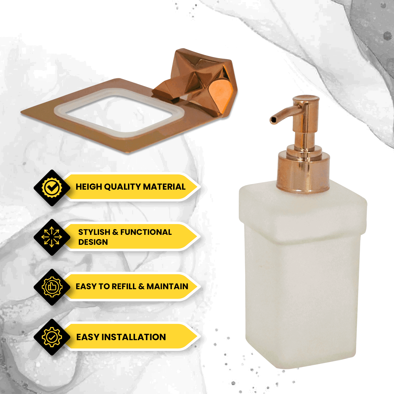 Rose Gold Glass Liquid Soap Dispenser Gloria Series – Elegant Bathroom & Kitchen Dispenser, Luxury Rose Gold Design - D&B Bathware
