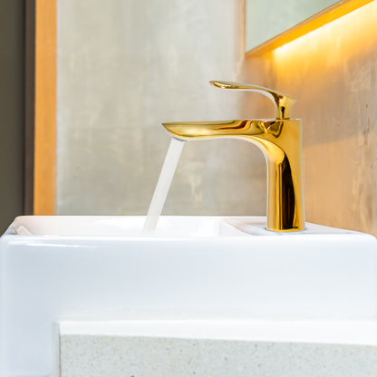 Short Boy Basin Mixer Gold | Stylish Gold Basin Tap for Small Bathrooms