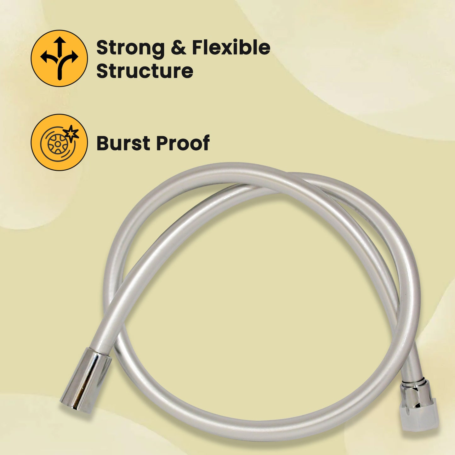 D&B Special Dura Heavy Duty PVC Hand Shower Hose | Health Faucet Pipe with Brass Connectors | Burst-Proof Hose for Handheld Shower | Silver Matt Finish