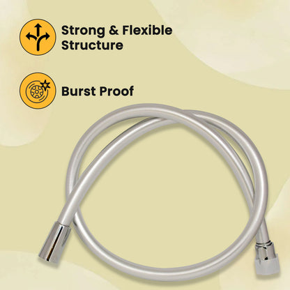 D&B Special Dura Heavy Duty PVC Hand Shower Hose | Health Faucet Pipe with Brass Connectors | Burst-Proof Hose for Handheld Shower | Silver Matt Finish