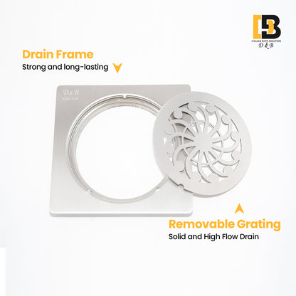 5x5 Inch Stainless Steel Locking Floor Drain Jali – Anti-Clog Cover( SQUARE 531 )