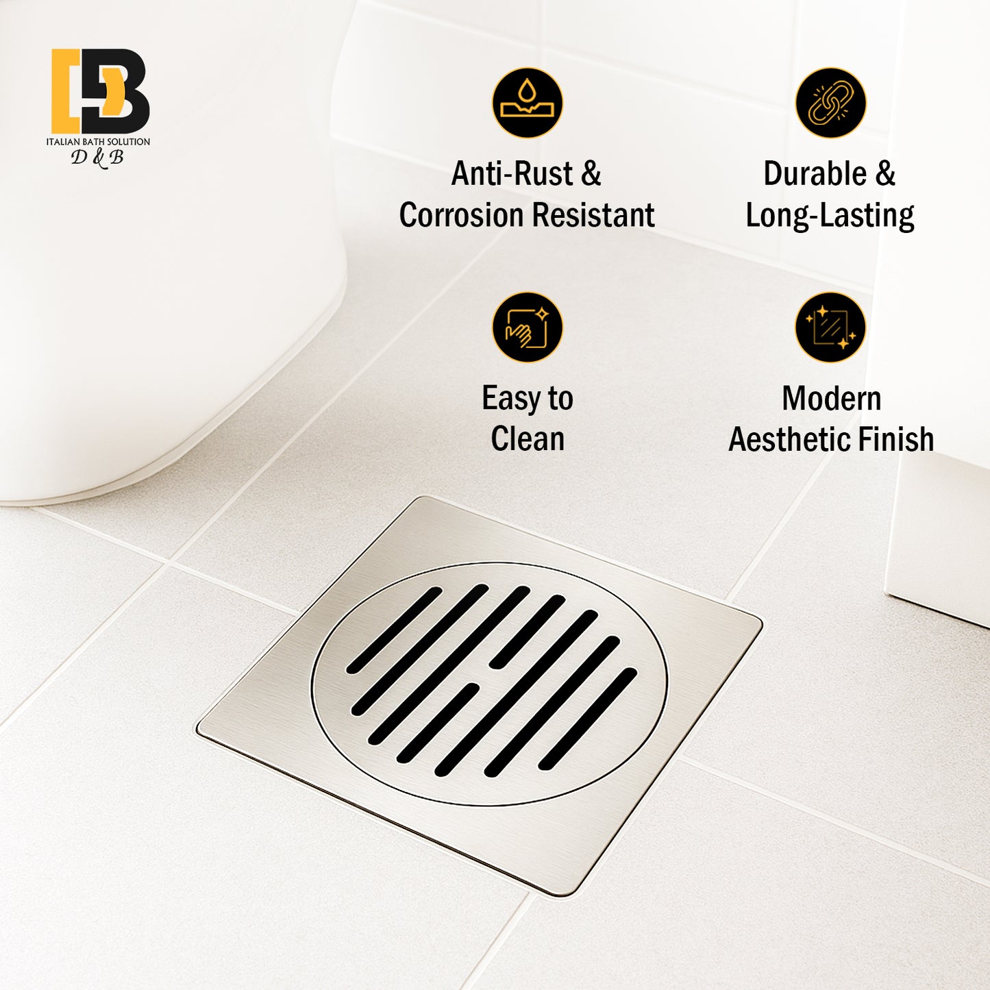 5x5 Inch Stainless Steel Locking Floor Drain Jali – Anti-Clog Cover( SQUARE 541 )