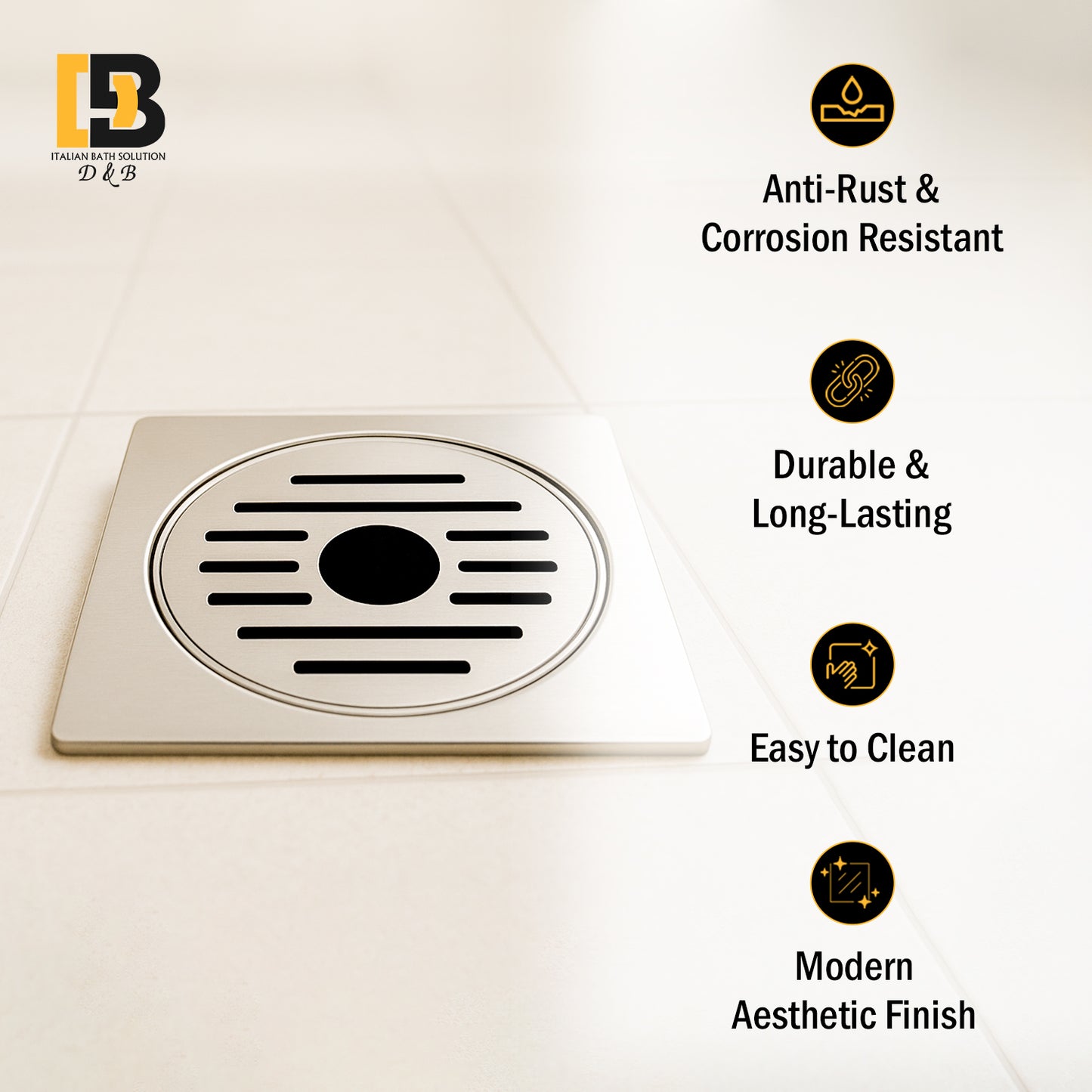 5x5 Inch Stainless Steel Locking Floor Drain Jali – Anti-Clog Cover( SQUARE 541-H )