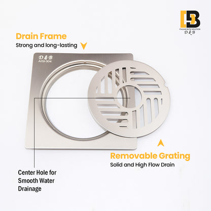 5x5 Inch Stainless Steel Locking Floor Drain Jali With Centre Hole – Anti-Clog Cover( SQUARE 551-H )