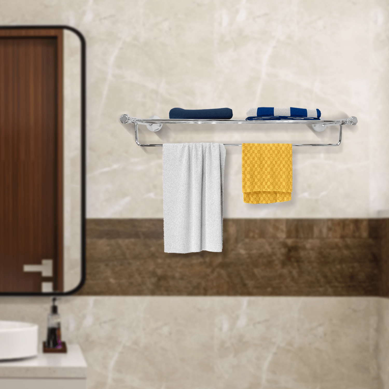 Silver Towel Rack Floris Series - Premium Bathware for Modern Bathrooms - D&B Bathware