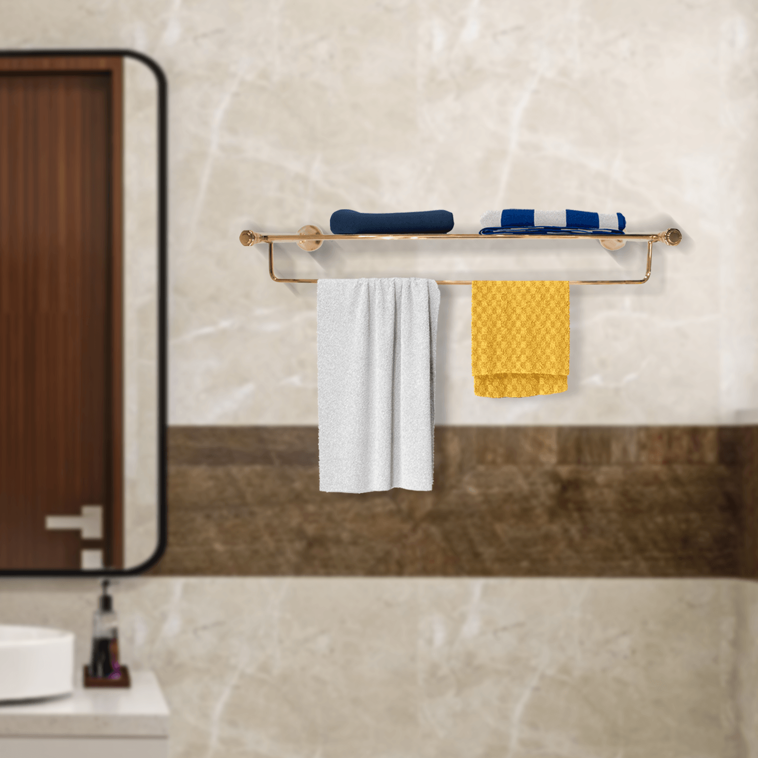 Towel Rack Rose Gold Floris – Elegant Rose Gold Towel Rack for Stylish Bathroom Storage, Luxury Organizer, Modern Bathroom Accessories - D&B Bathware