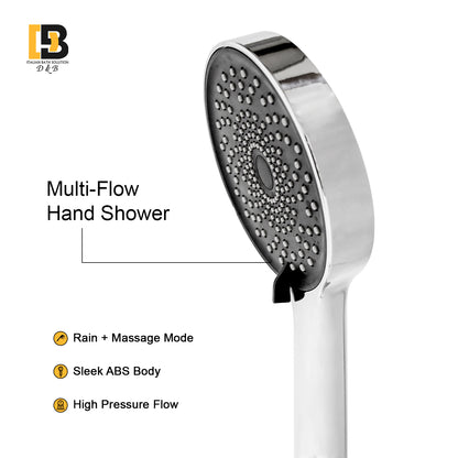 D&B Wave Hand Shower Set – Silver Chrome with 1.5m PVC Hose & Wall Holder