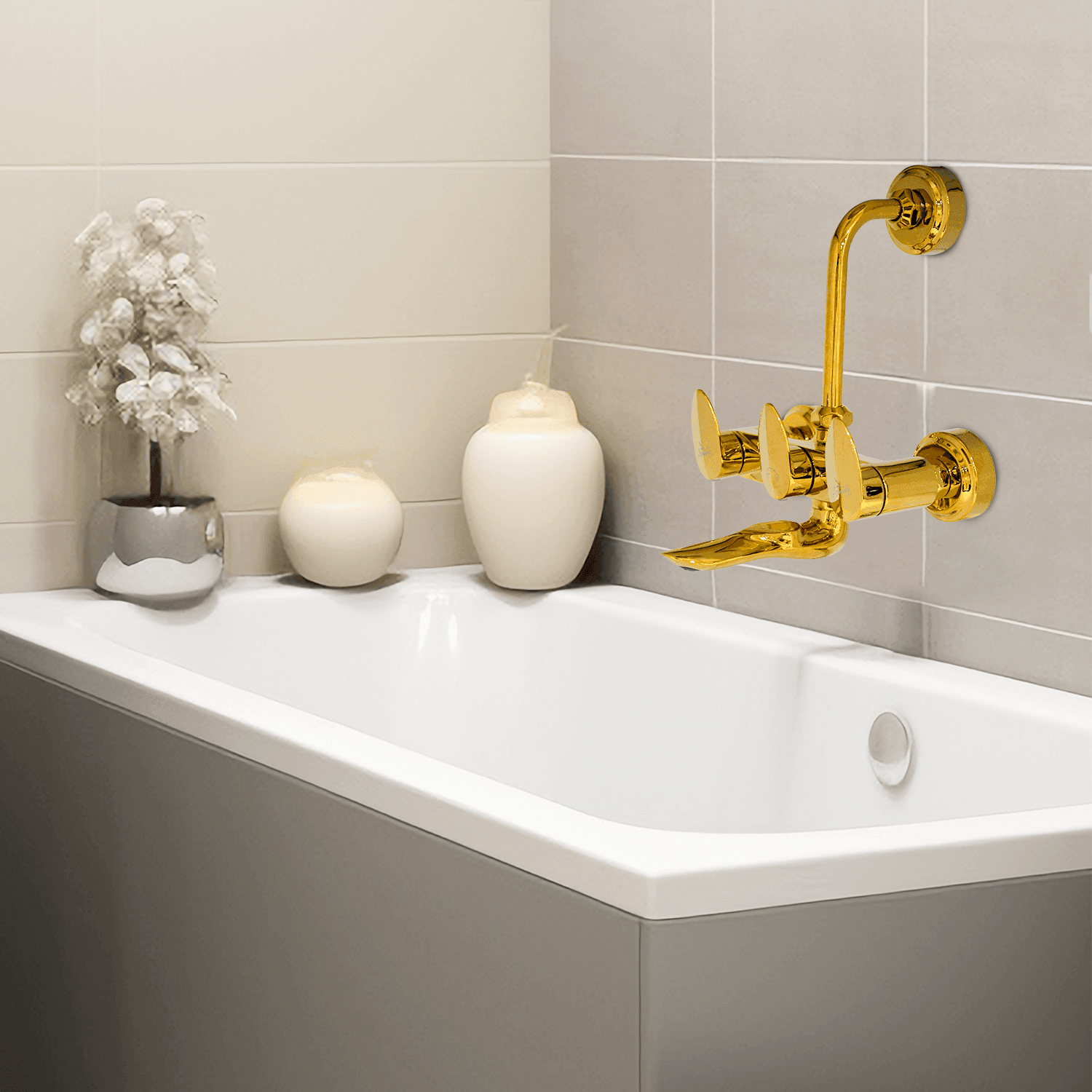 Wall Mixer 2 in 1 with L Band - Gold | Elegant & Durable Bathroom Mixer - D&B Bathware