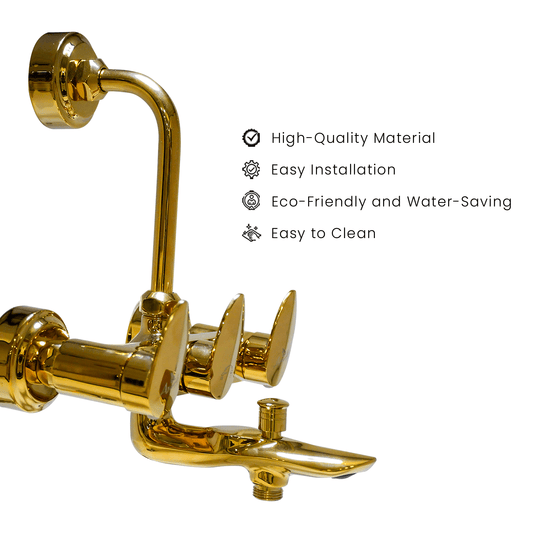 Wall Mixer 3 in 1 with L Band - Gold | Luxury & Durable Bathroom Mixer - D&B Bathware