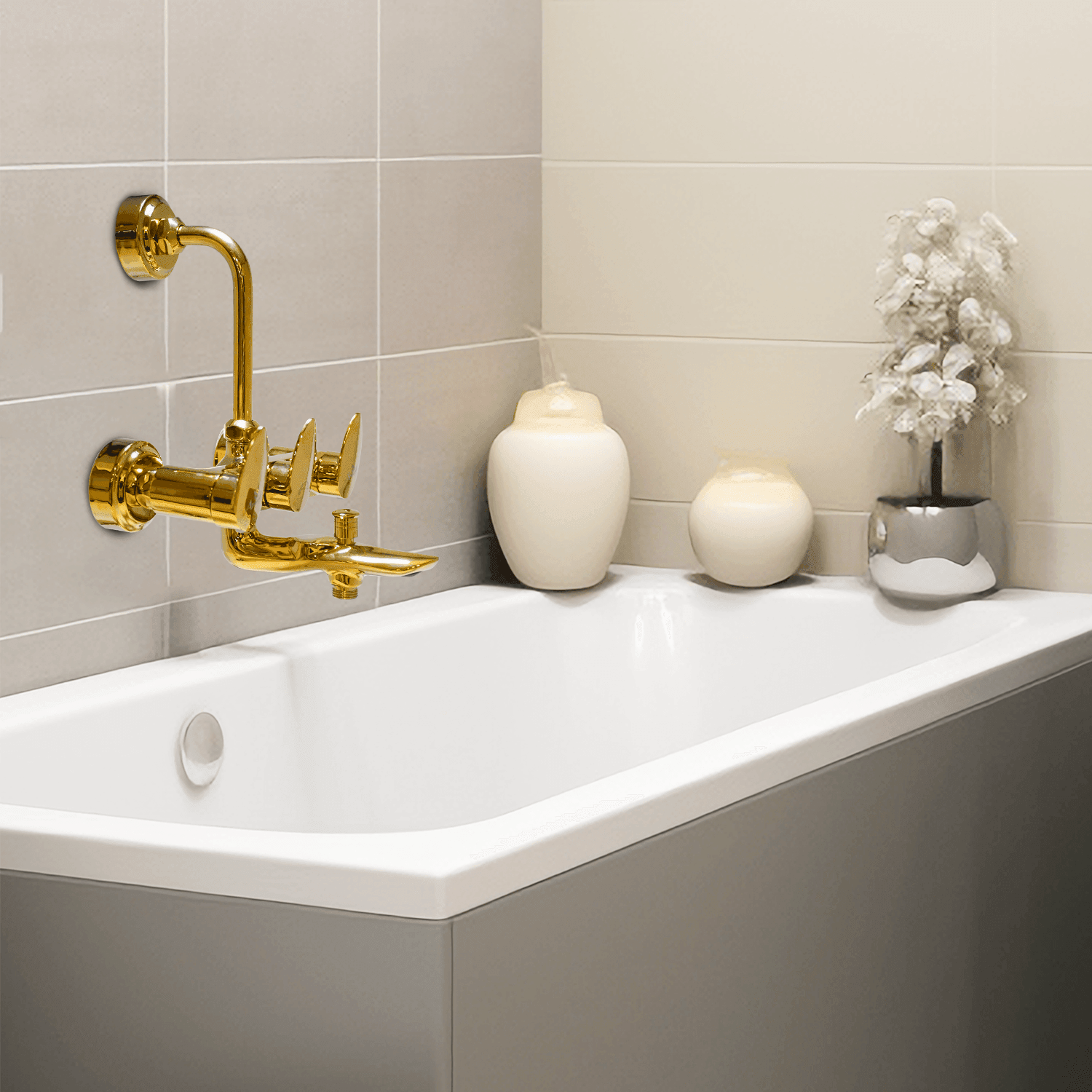Wall Mixer 3 in 1 with L Band - Gold | Luxury & Durable Bathroom Mixer - D&B Bathware